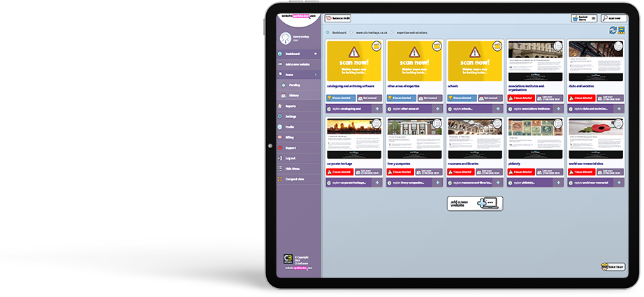 Website SpellChecker's main dashboard displays all your sites and pages